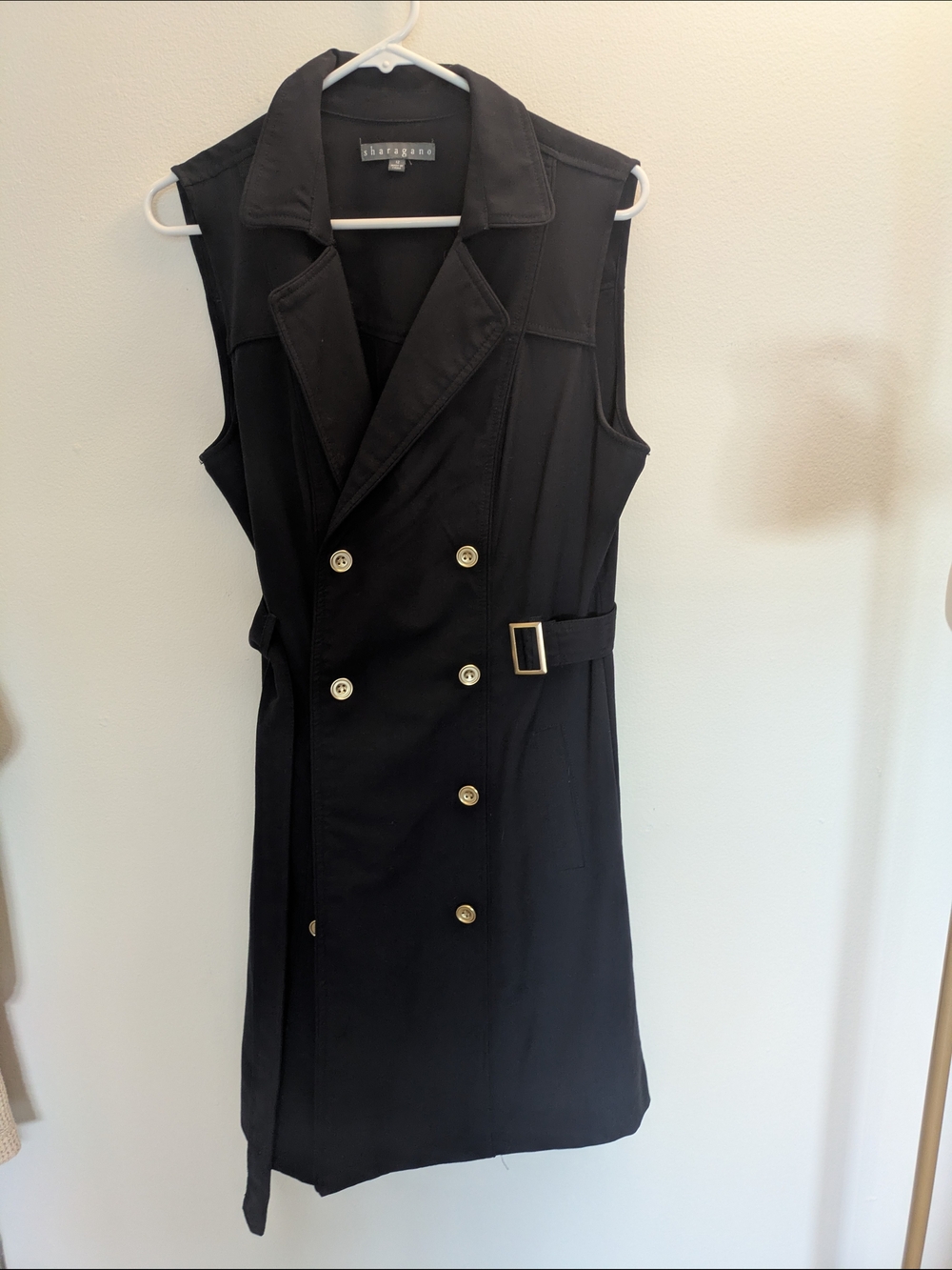 Navy Sleeveless Double-Breasted Trench Dress with Gold Buttons